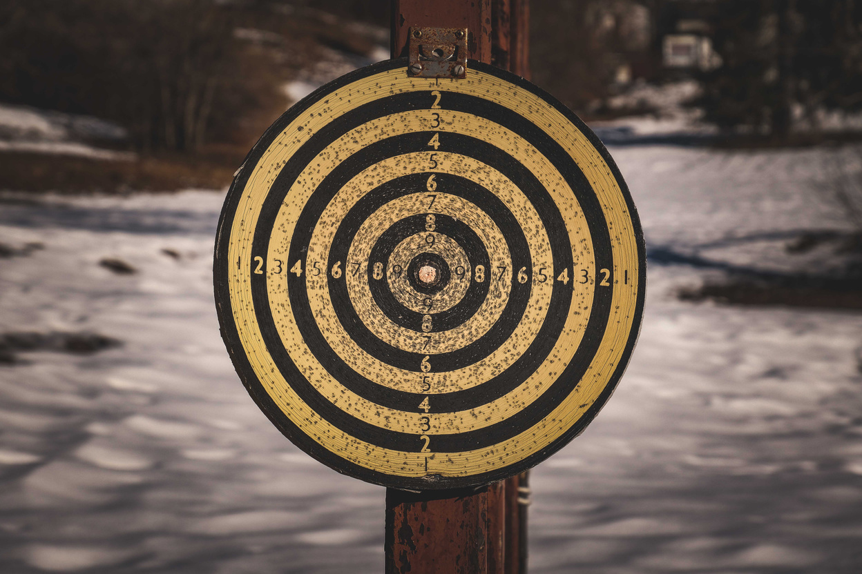 Target on pole in snowy winter